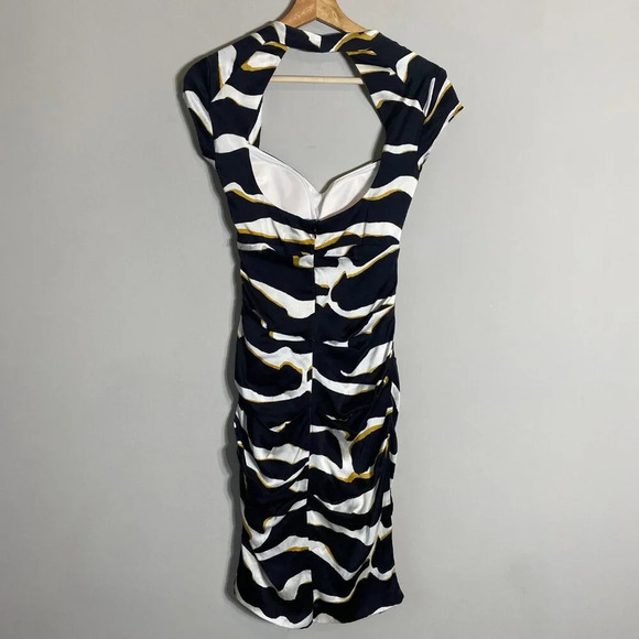 Vintage Cache Silk Queen Anne Zebra Print Bodycon Dress Women's 4 Black White - Picture 8 of 14